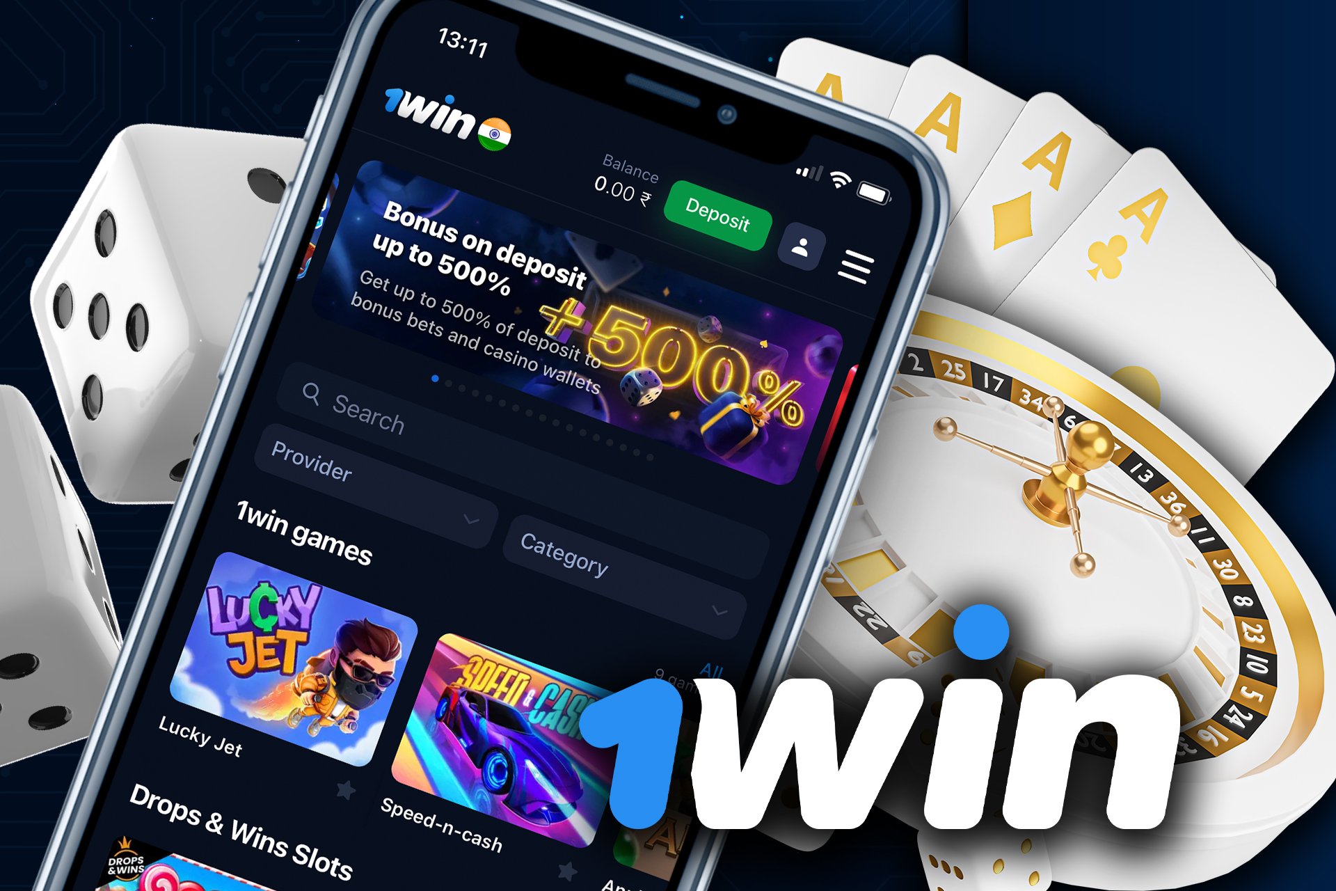 1win mobile casino allows you playing all the popular games, such as blackjack, poker, bacarrat, roulette and other.