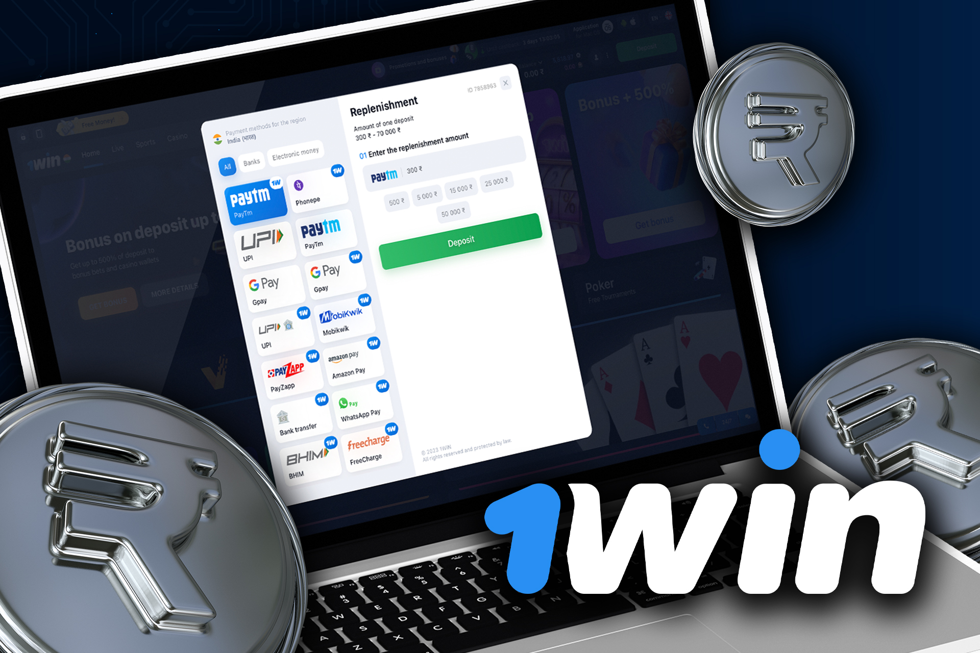Choose one of the payment methods to deposit and withdraw money from the 1win casino.