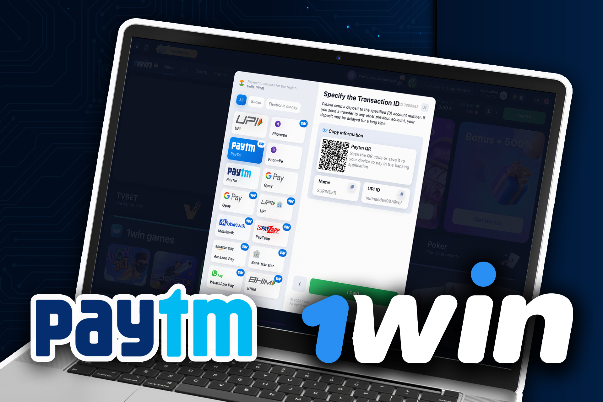 PayTM is the most popular payment system in India and you can deposit your 1win account using this method.