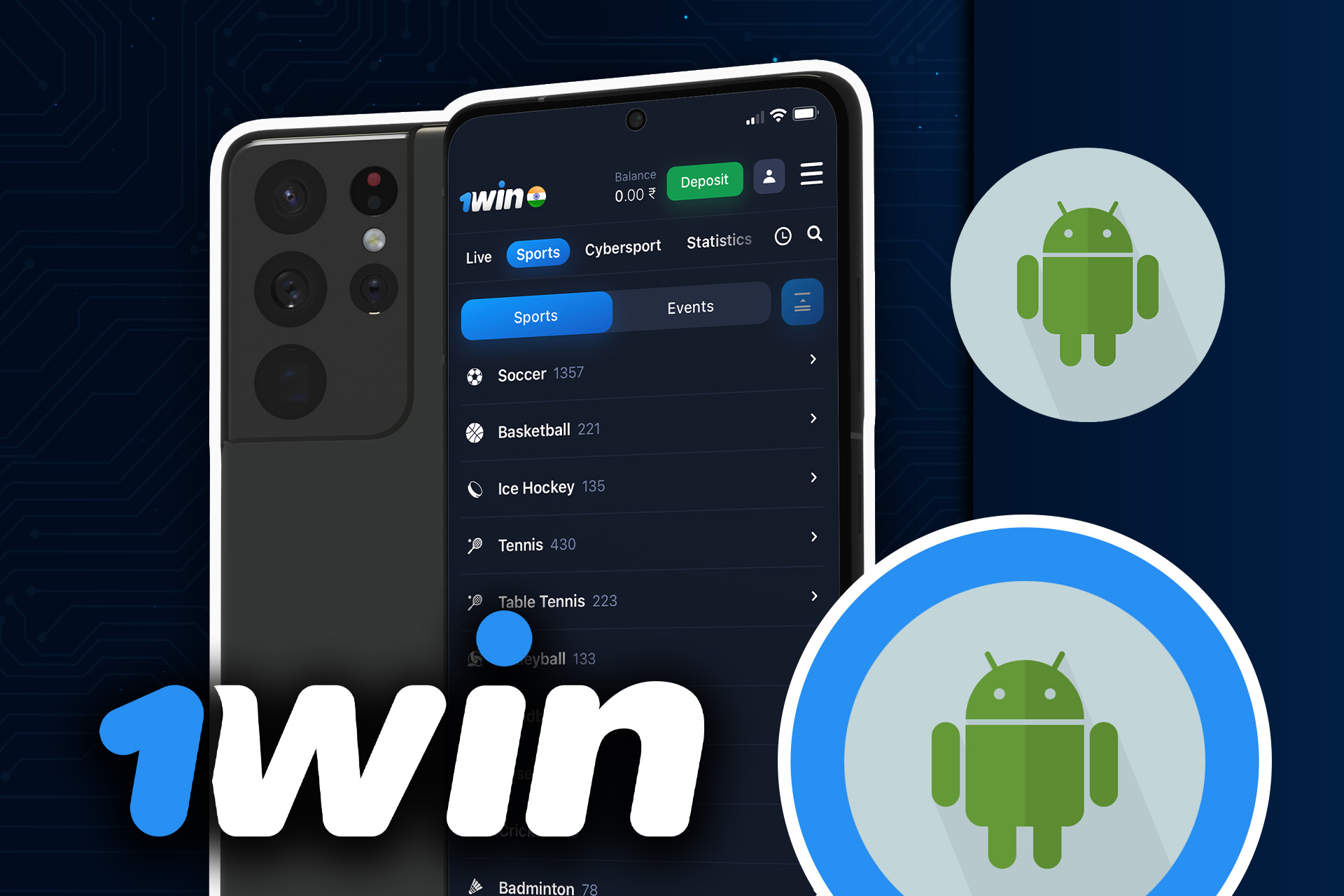 Download the Android version of the 1win app and place bets via your smartphone.