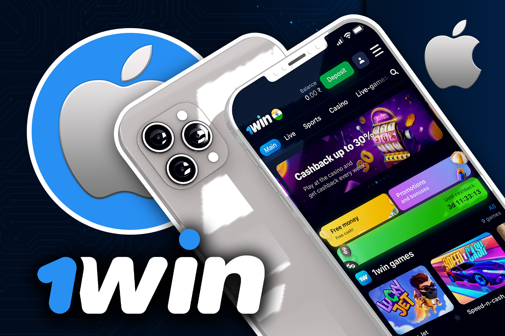 You can install the 1win app on your iPhone or iPad.