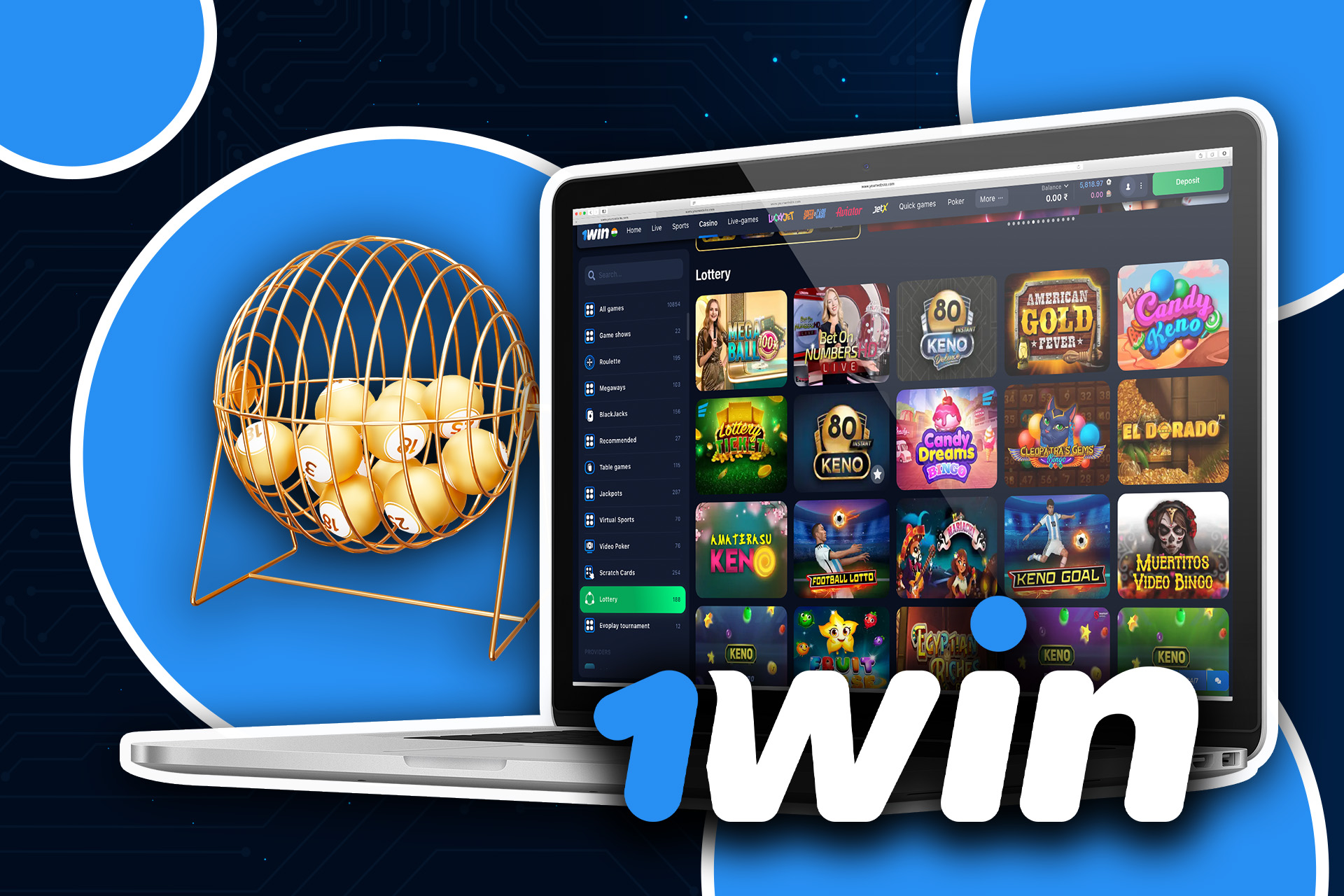 Test your luck with the 1win lotteries and try to win a jackpot.