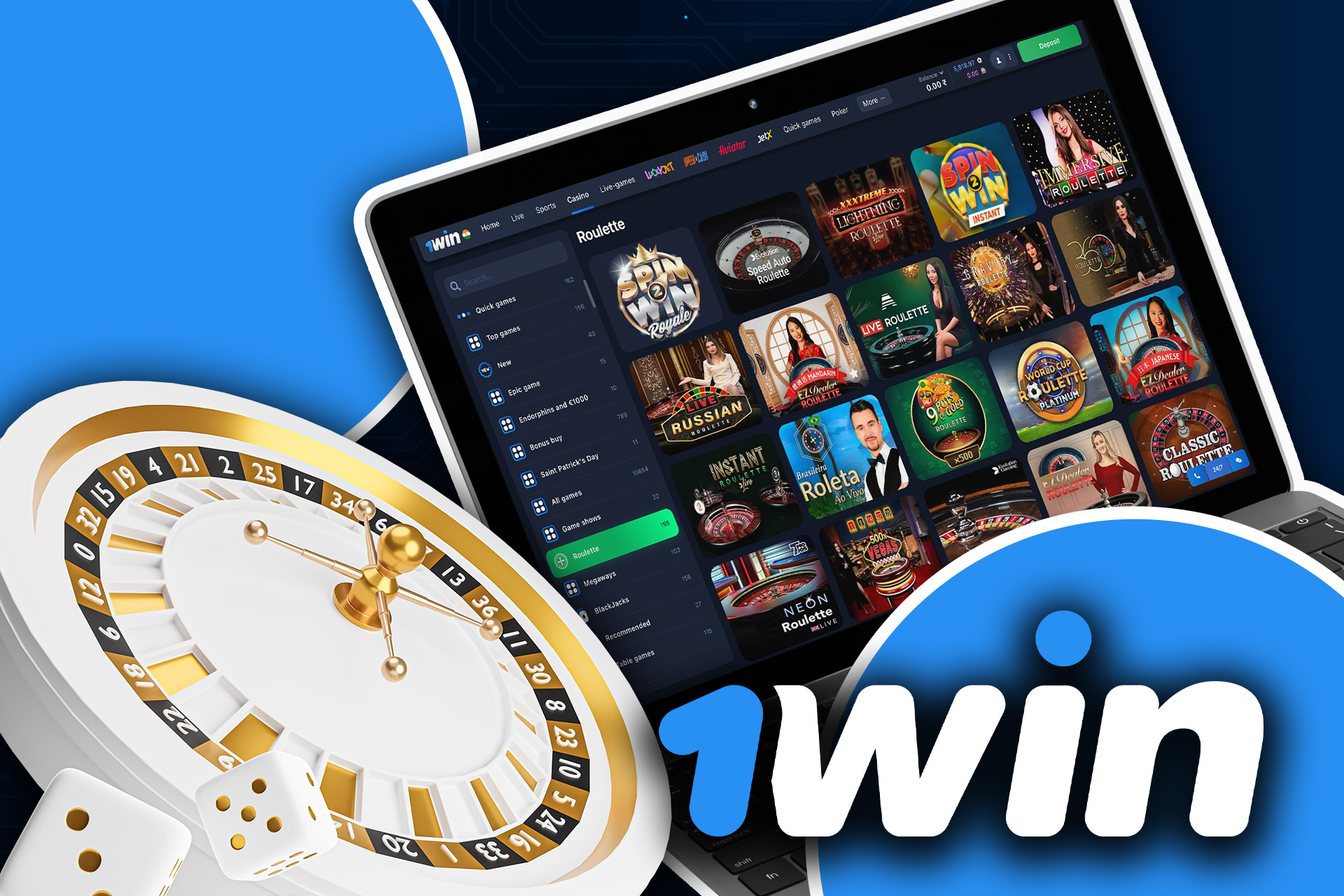 You can easily find the most well-known casino game - roulette - on 1win.
