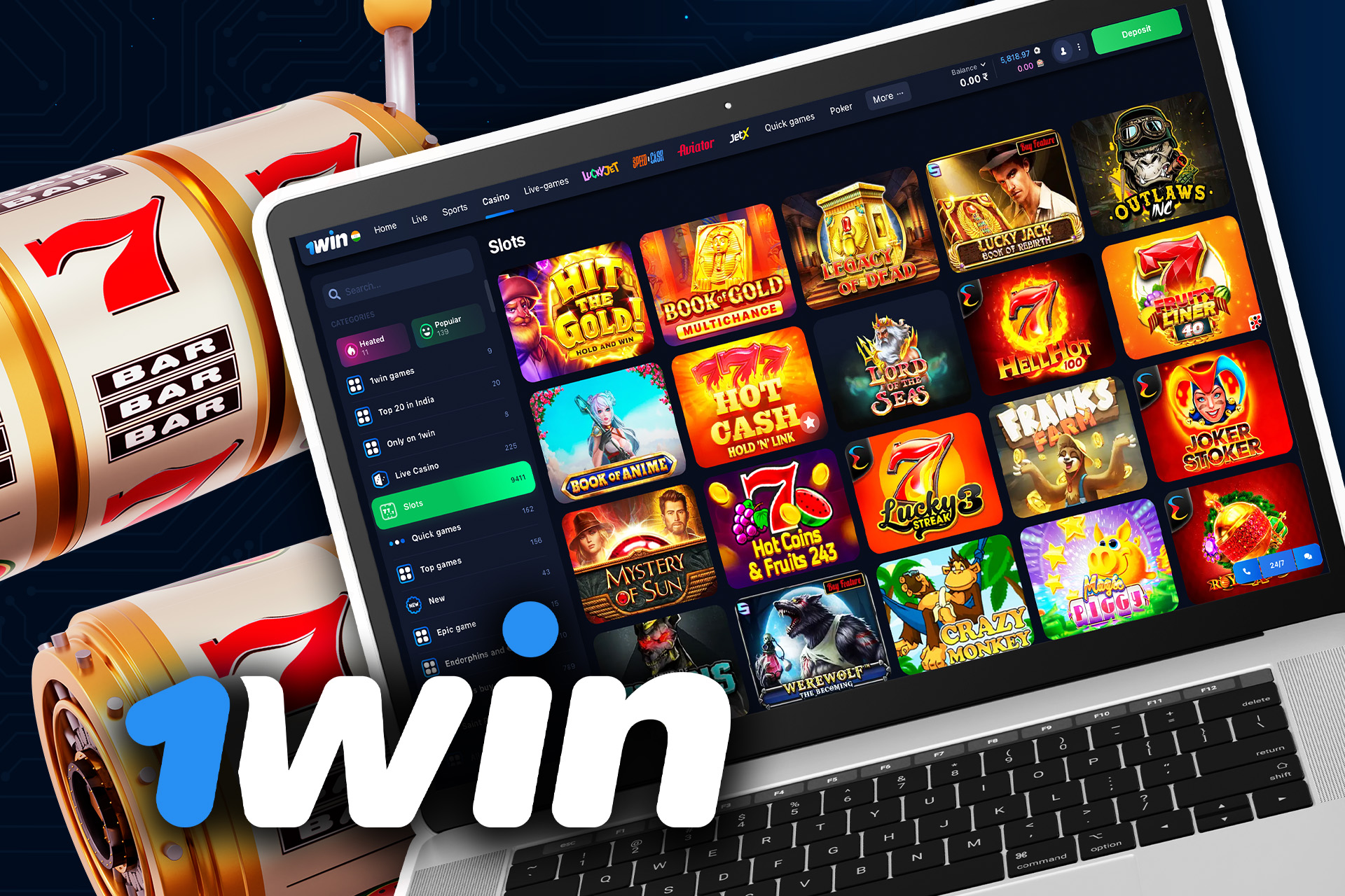 Play slots from different providers in the 1win casino.