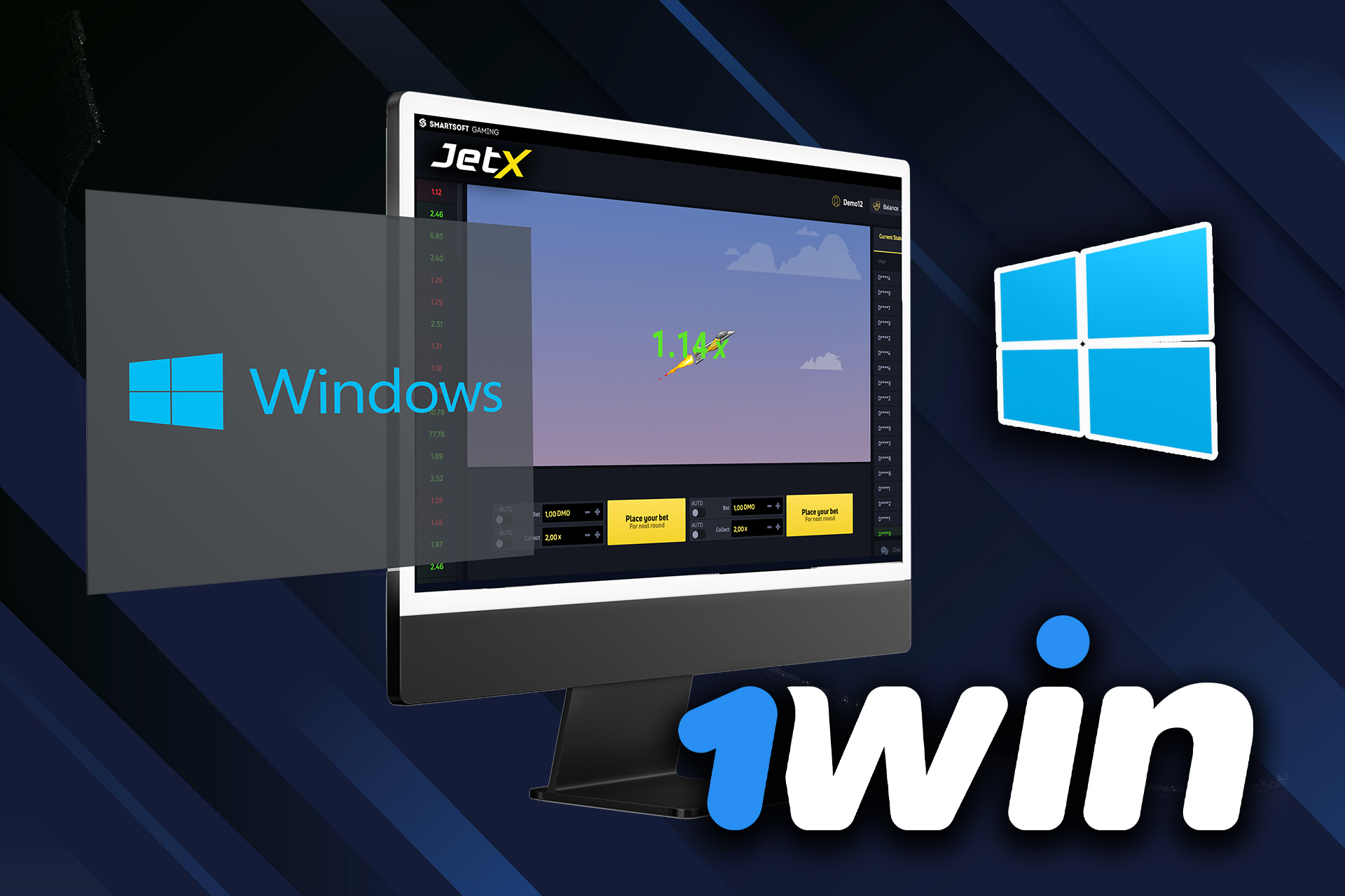 Download the desktop version of 1win to play Jet X on your computer.