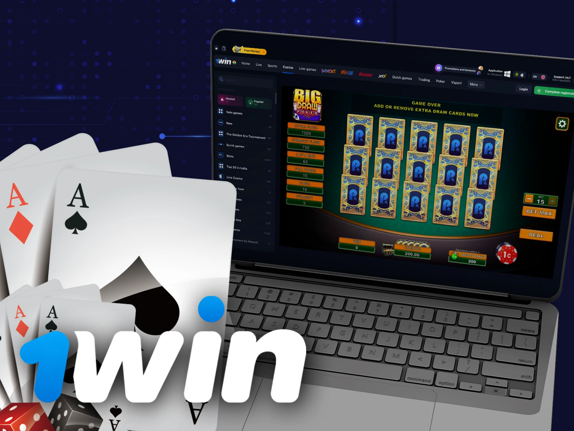 Draw version of poker is a great way of playing in the 1win casino.