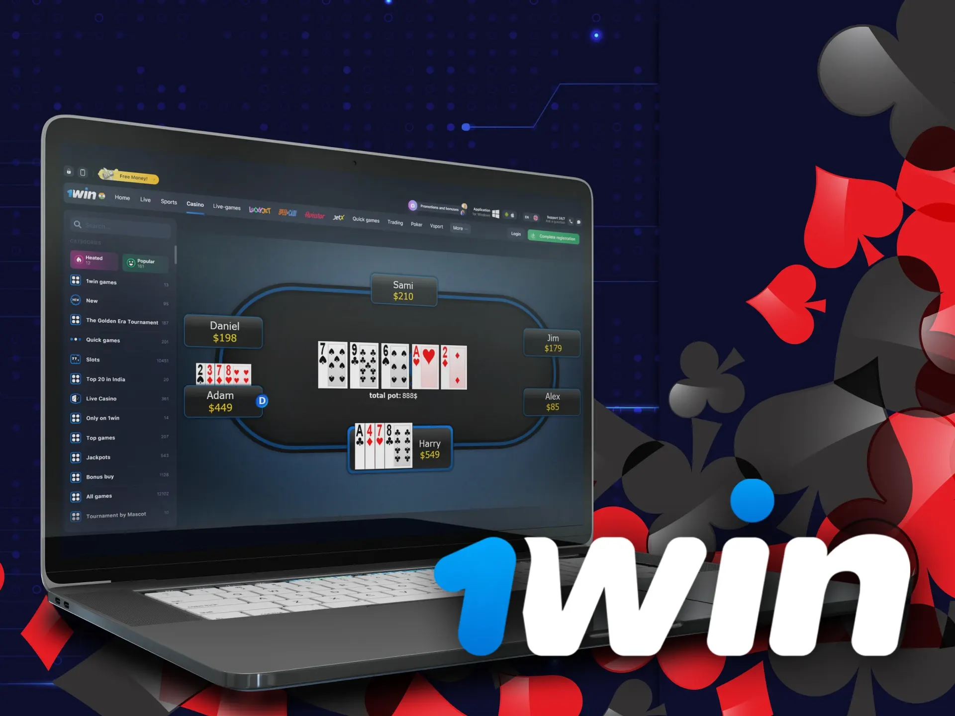 Win money by playing Omaha type of poker in the 1win casino.