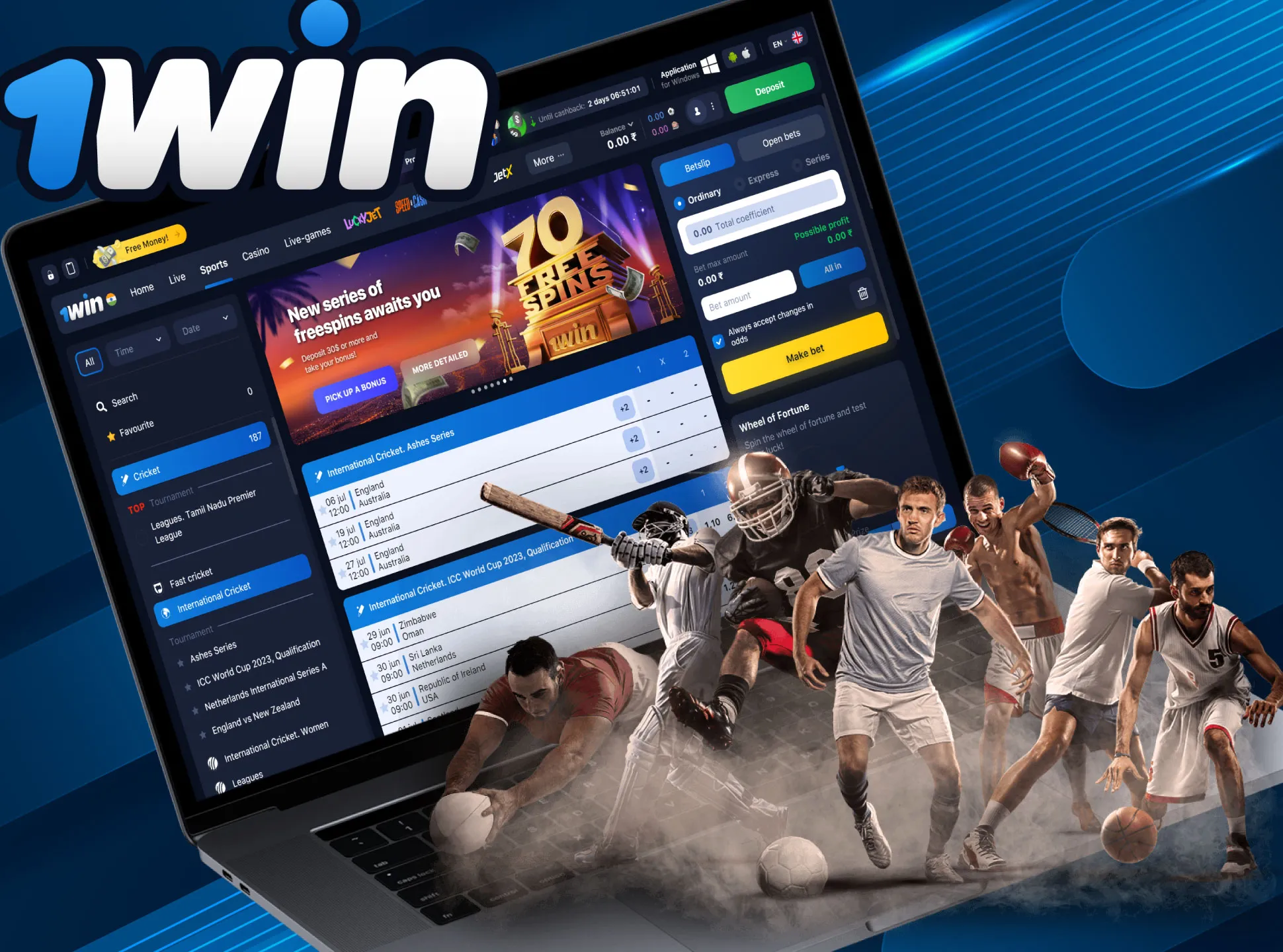 Open the sports betting section of 1win and choose cricket.