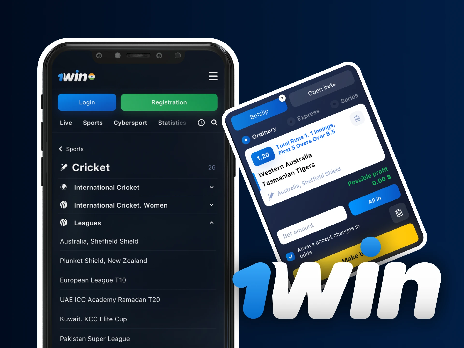 How can I bet on IPL matches at 1win online casino on my phone.