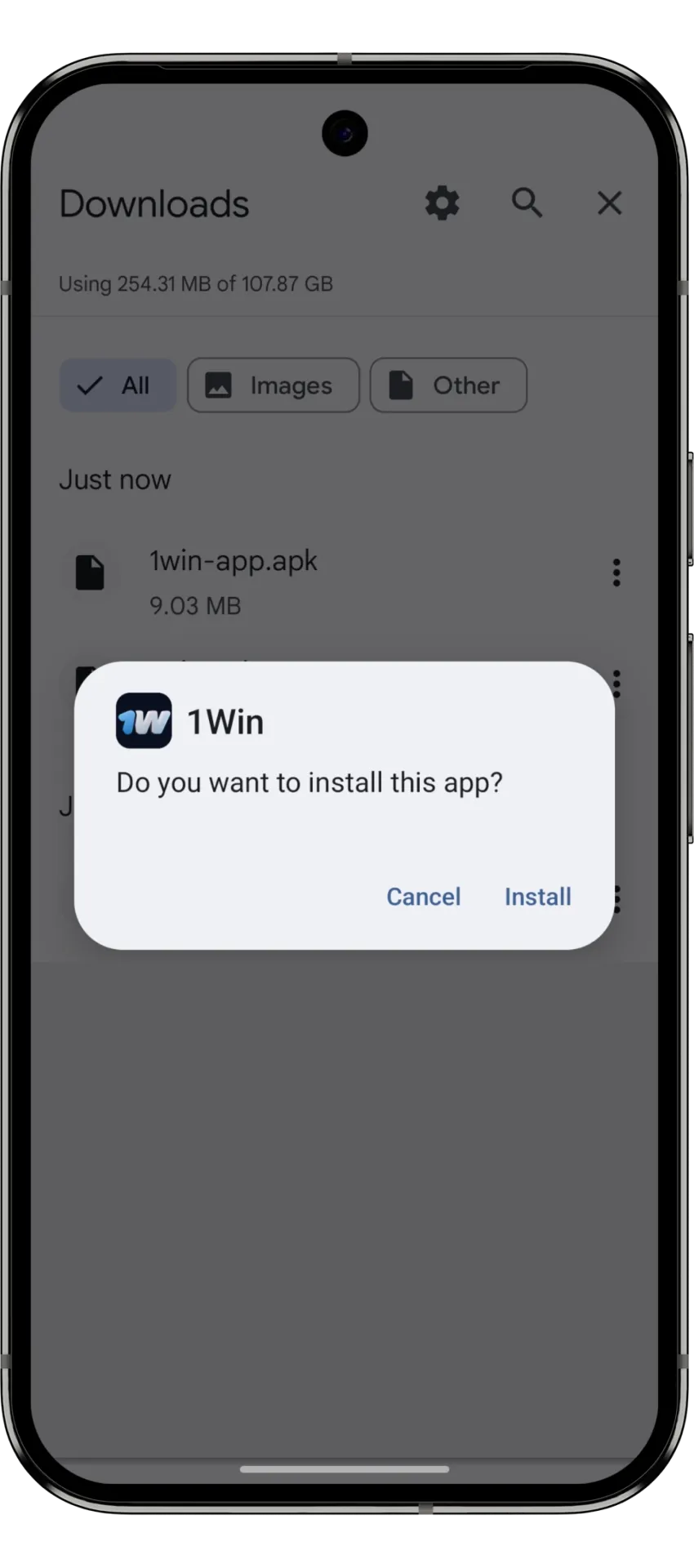 Install the 1win app on your Android device and start playing.