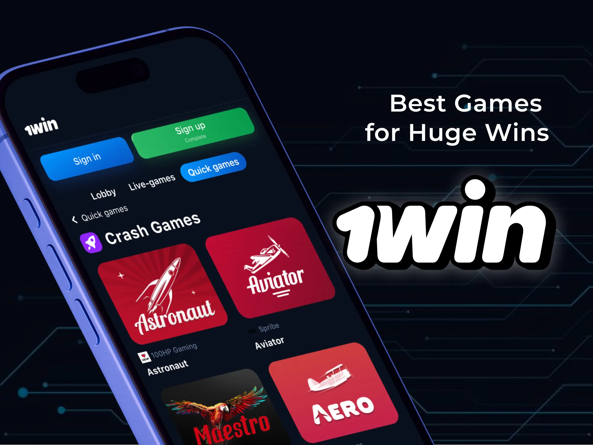 Play the 1win casino games right on your smartphone.