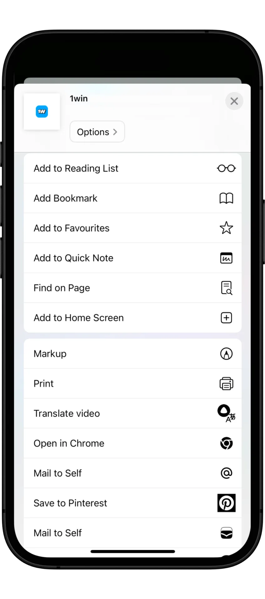 Add the 1win shortcut to the home screen of your iOS device.