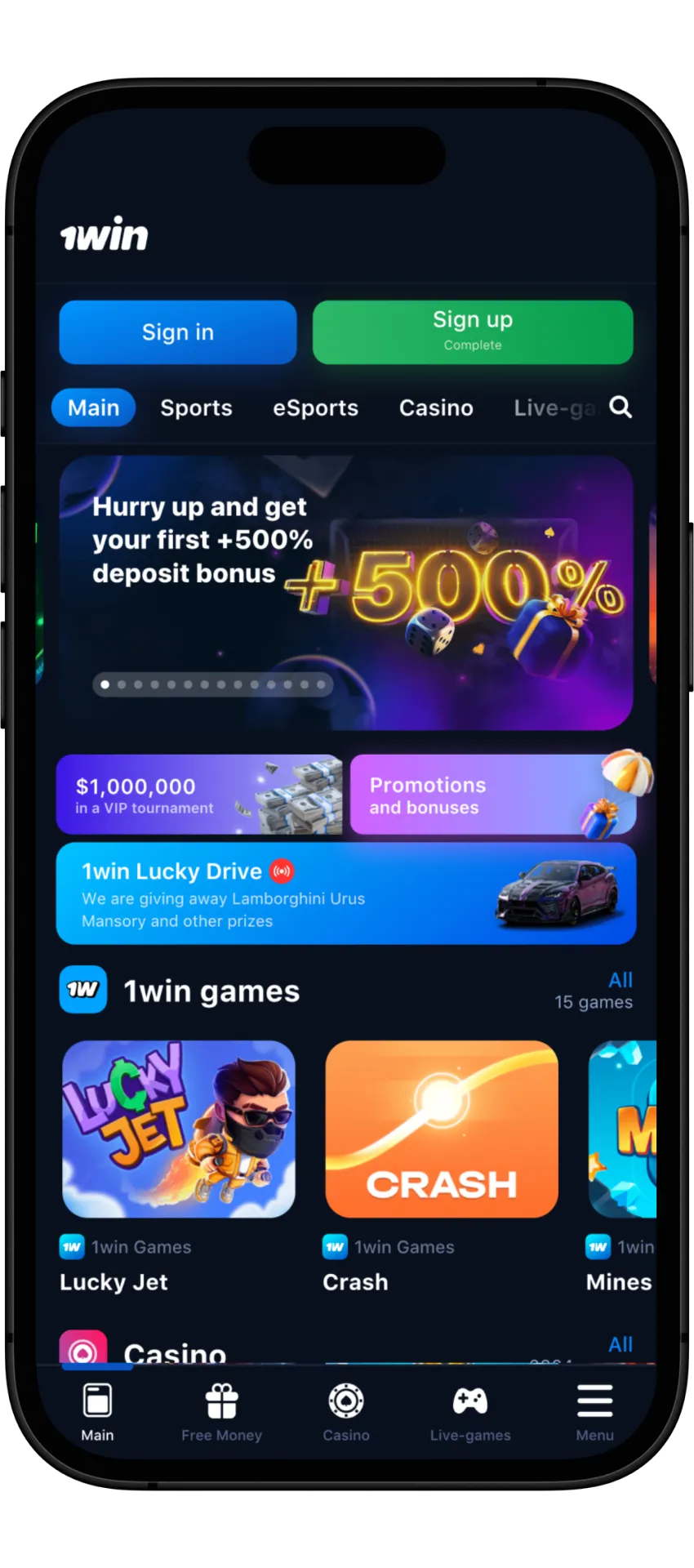 Open the official 1win website to get the app.
