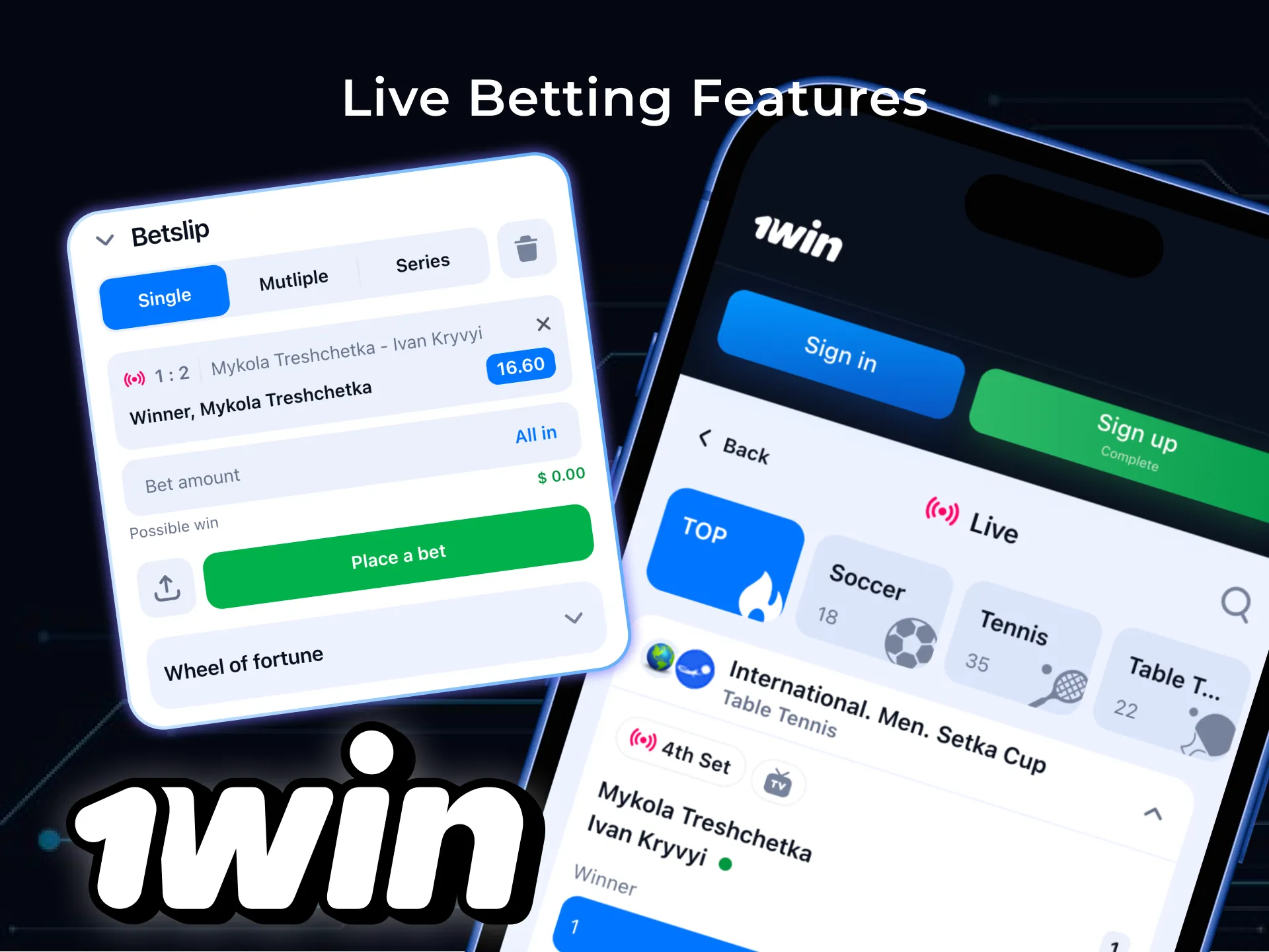 The 1win app offers a live sports betting feature.