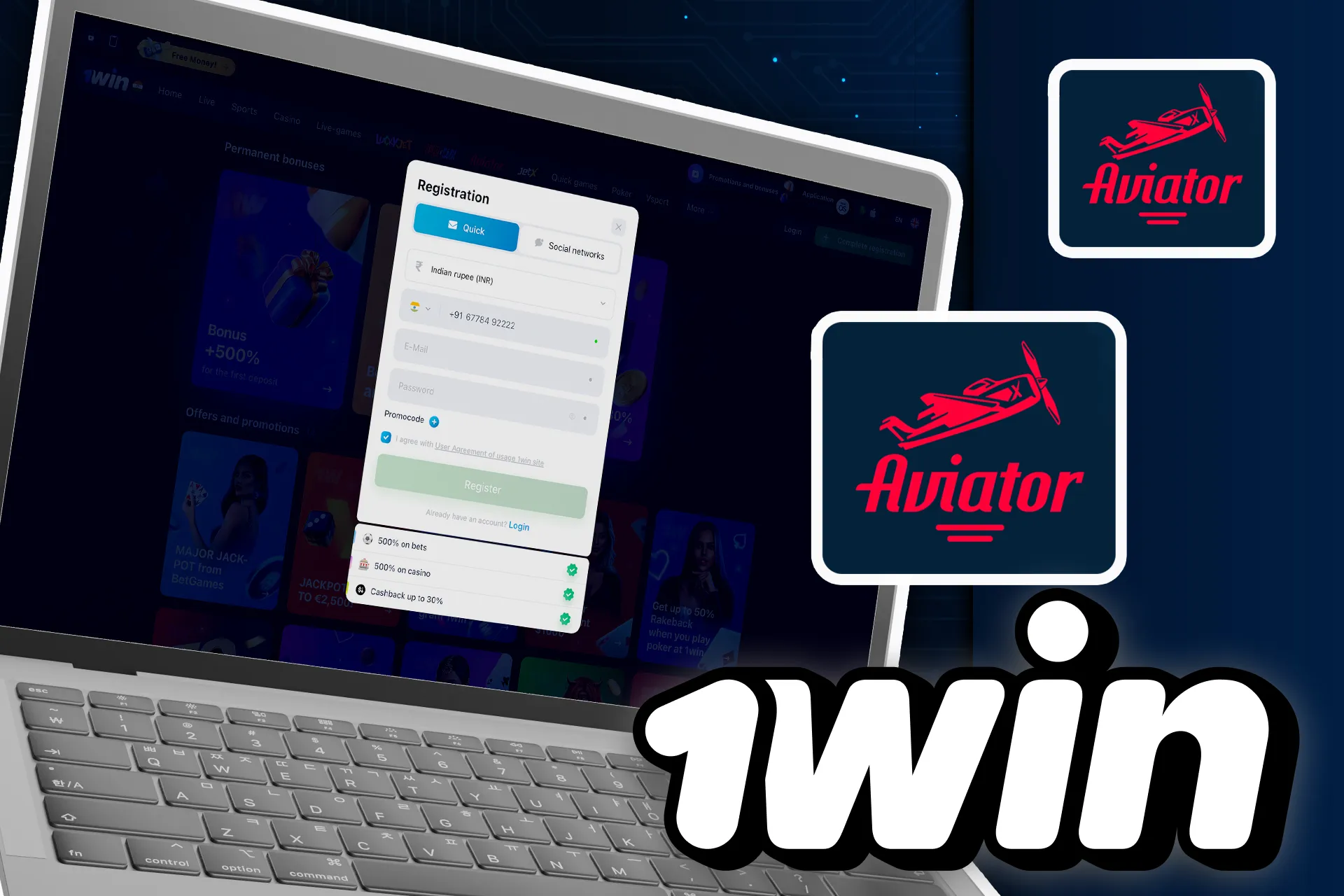 Open the 1win website, log in to your account, top it up and find the Aviator game to start playing.