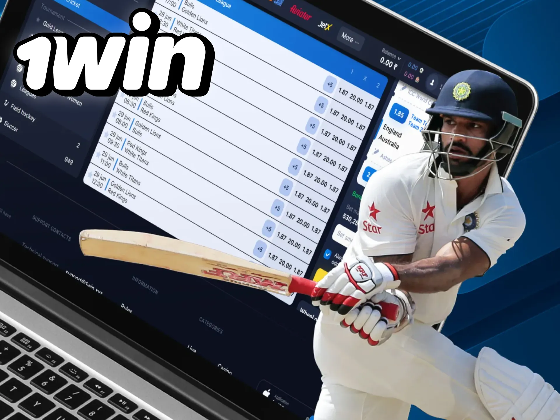You will find various cricket markets and evens for betting on 1win.