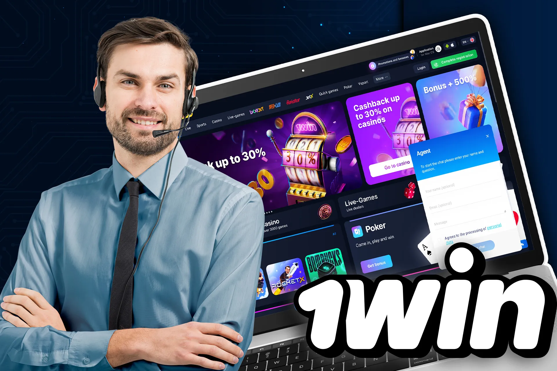 The 1win live chat is working throughout the day.
