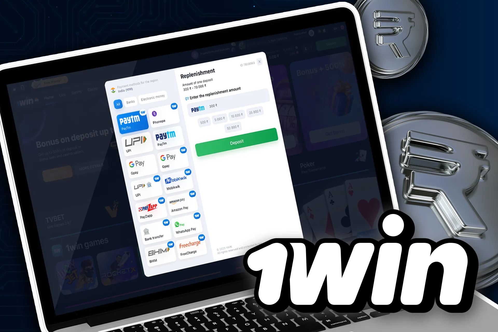 Choose a payment method and specify the amount of deposit.
