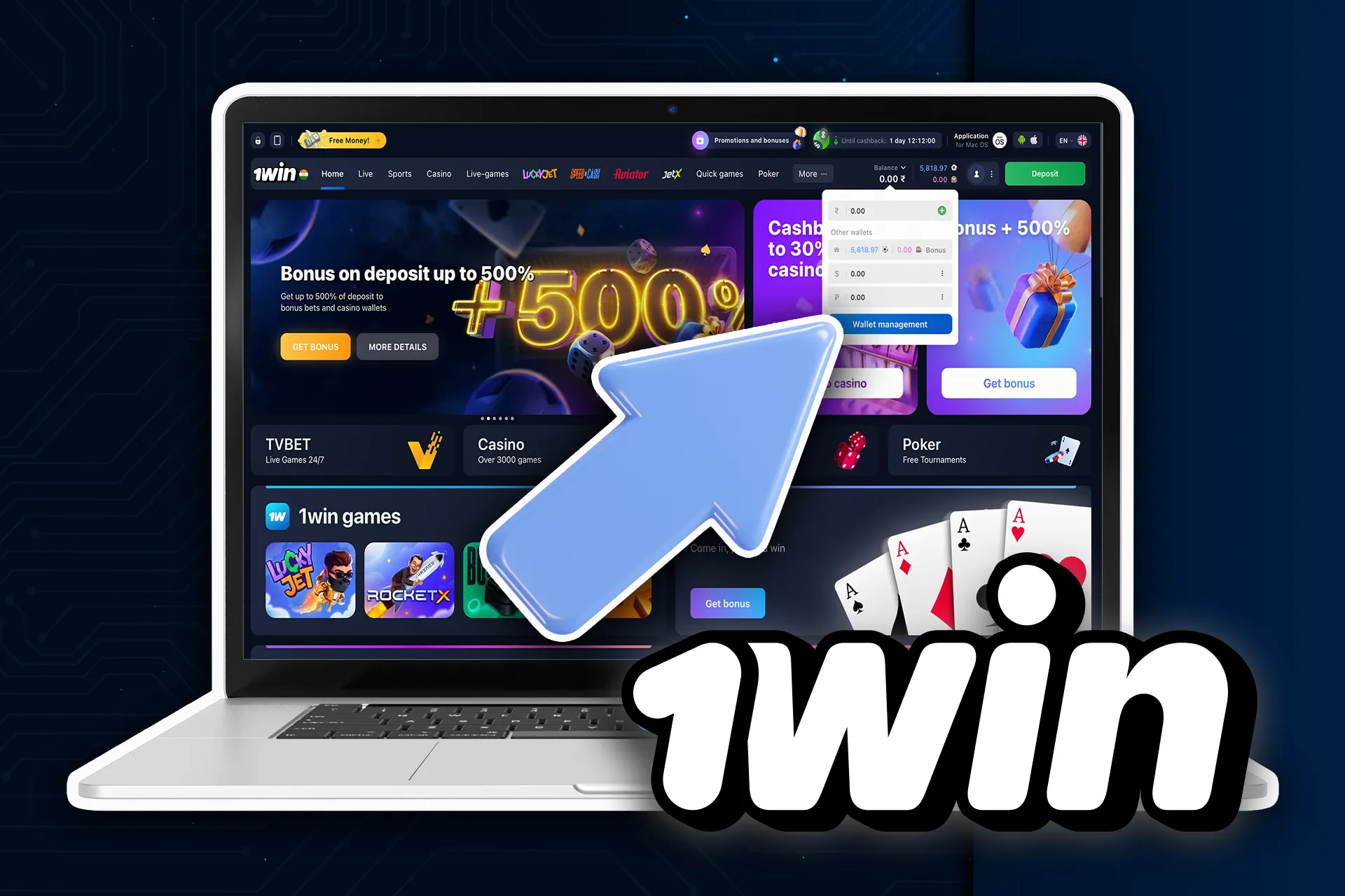 Open the 1win cashier by clicking on the green Deposit button.