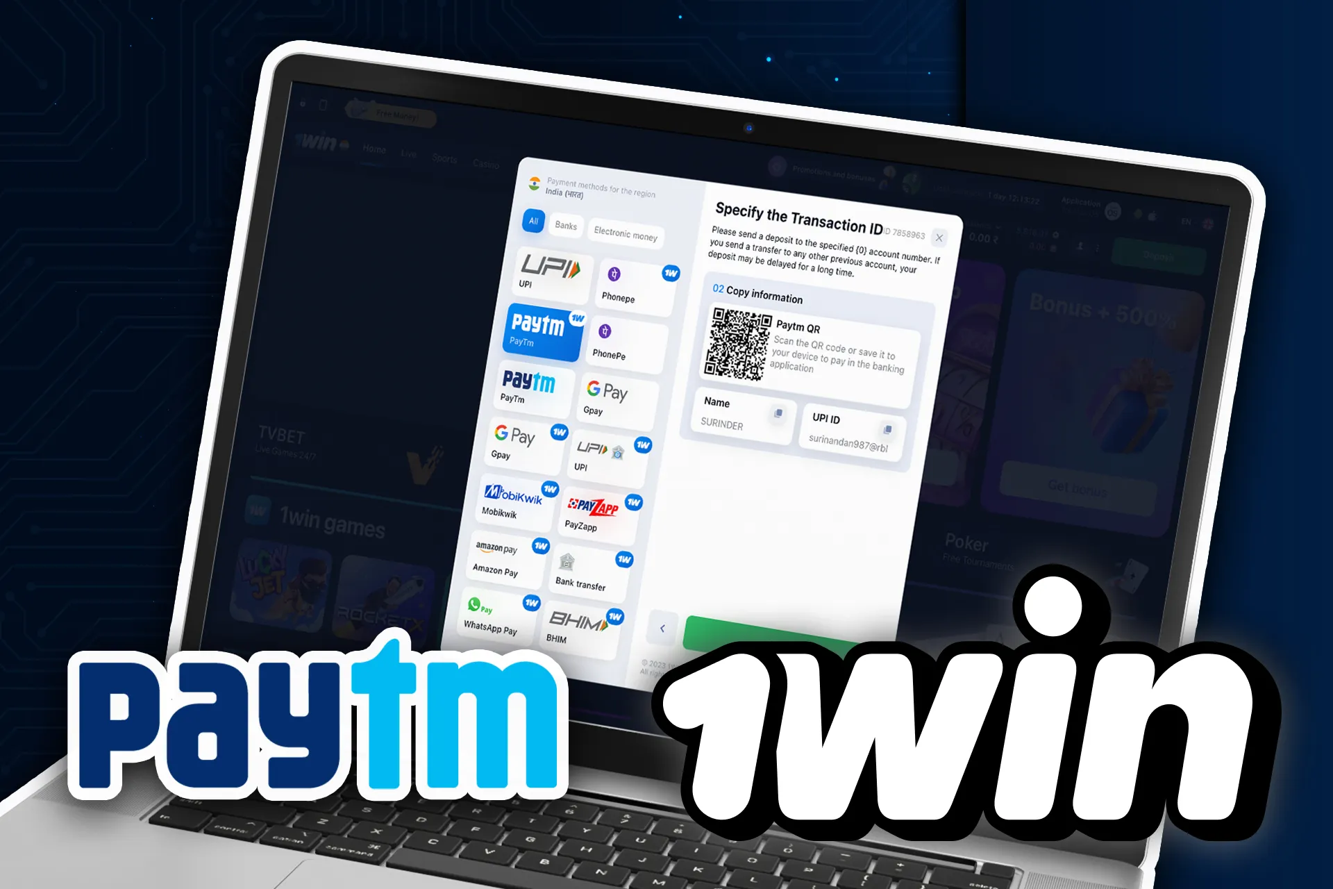 PayTM is the most popular payment system in India and you can deposit your 1win account using this method.
