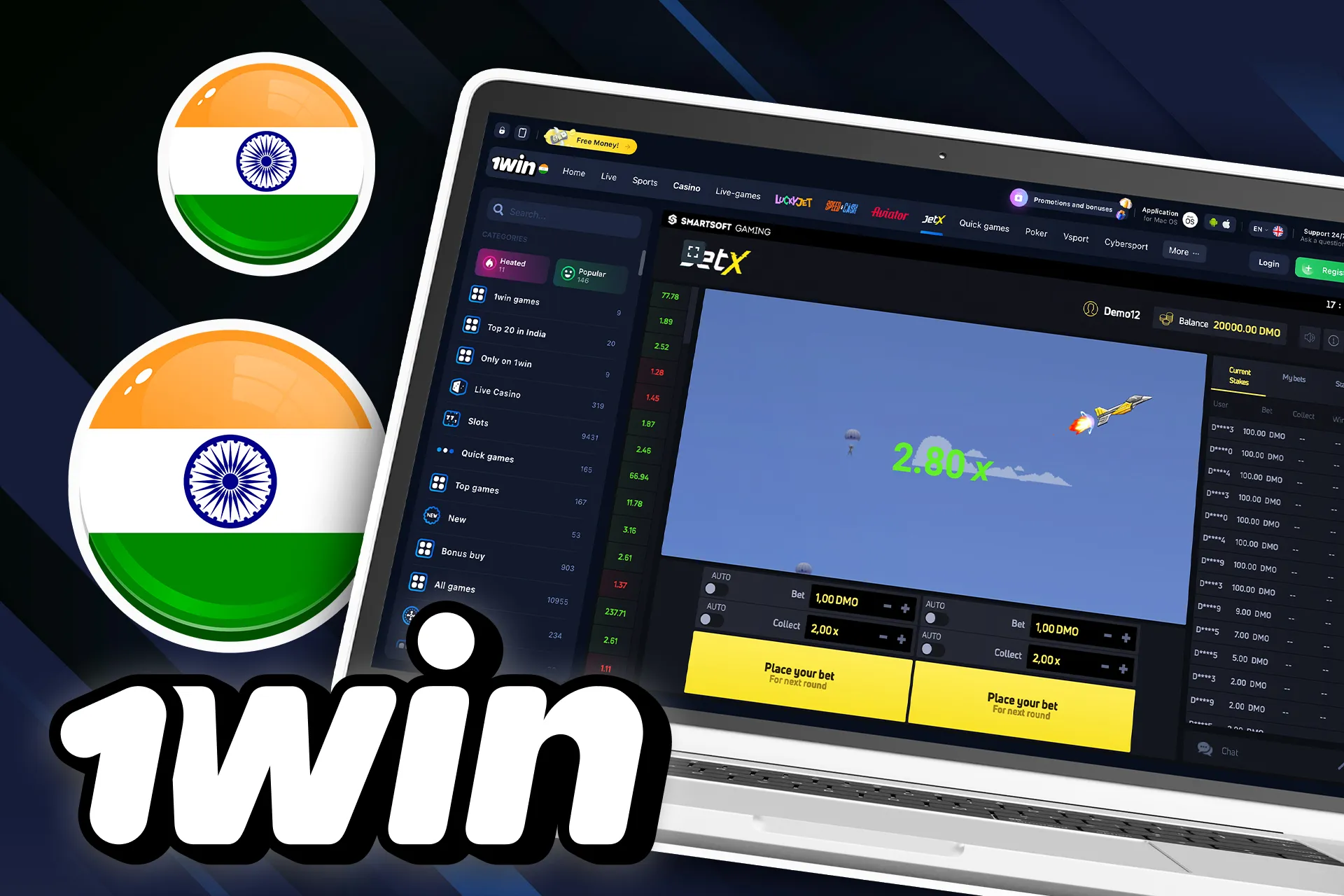 Open the casino section and start playing Jet X.