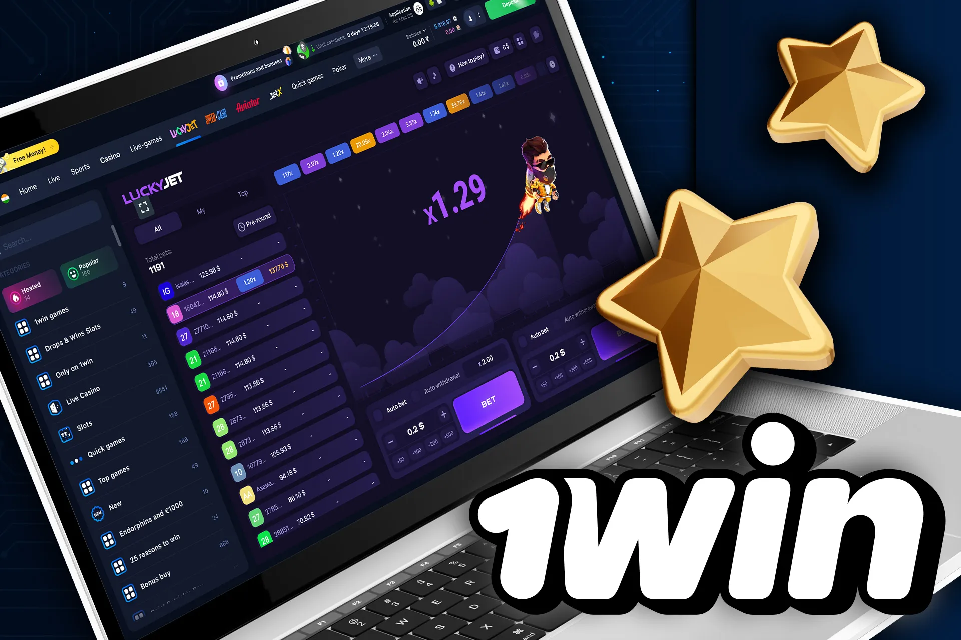 Go to the 1win site, top up your account, find a game and start playing.