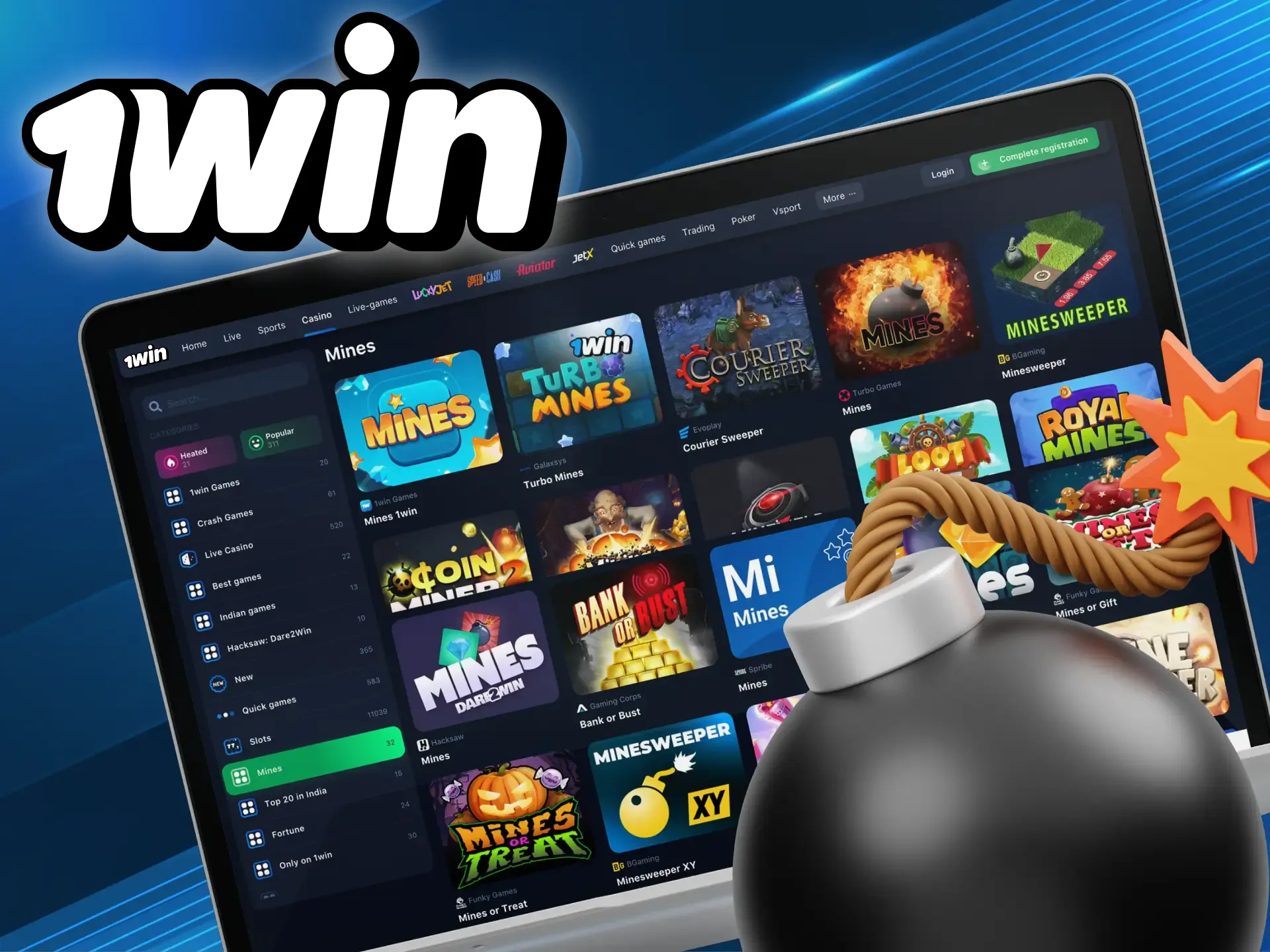 Try your luck in mines games at the 1win online casino.