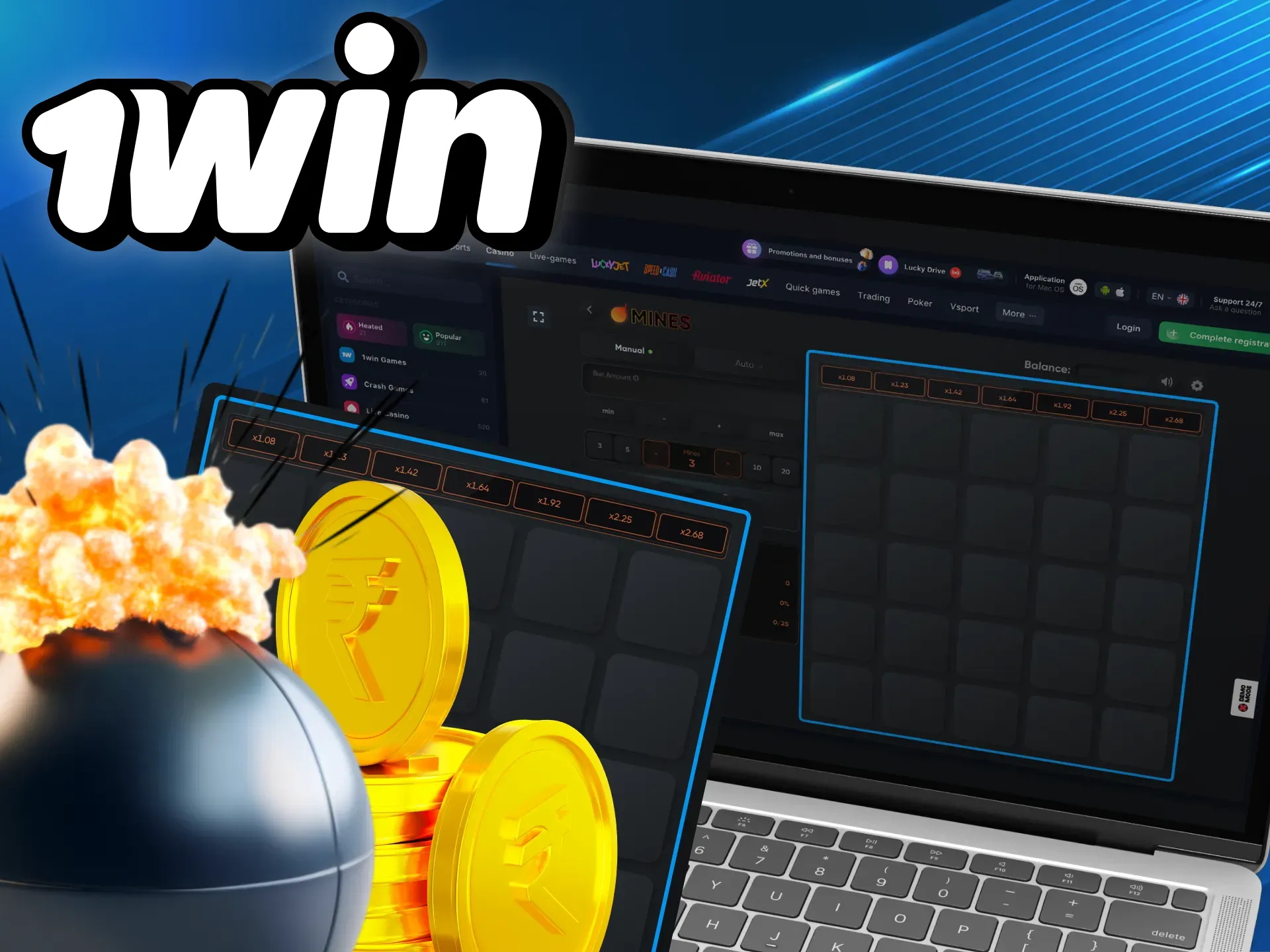 Play and win mines games at the 1win online casino.