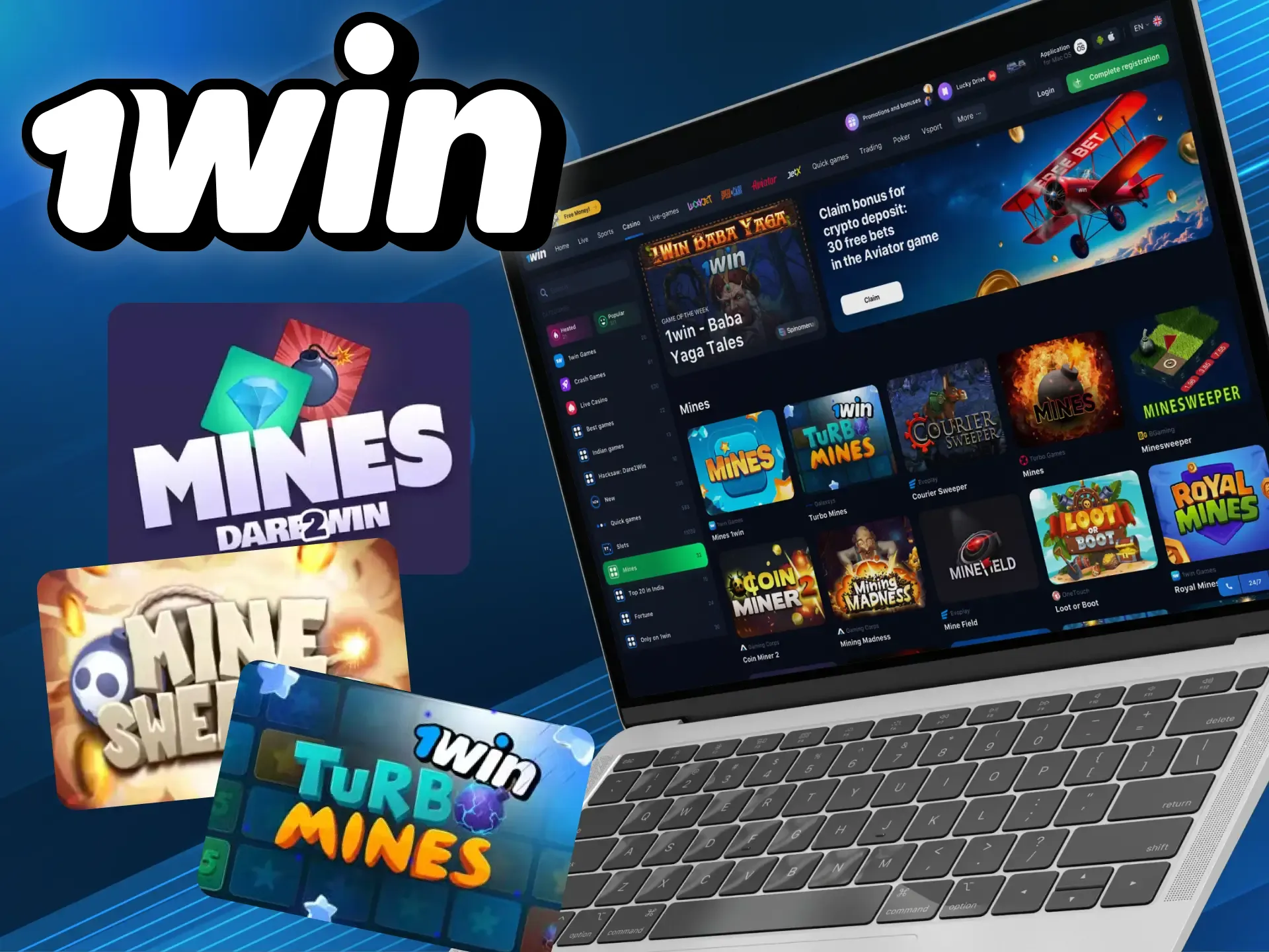 Choose the most popular mine games in the 1win online casino.