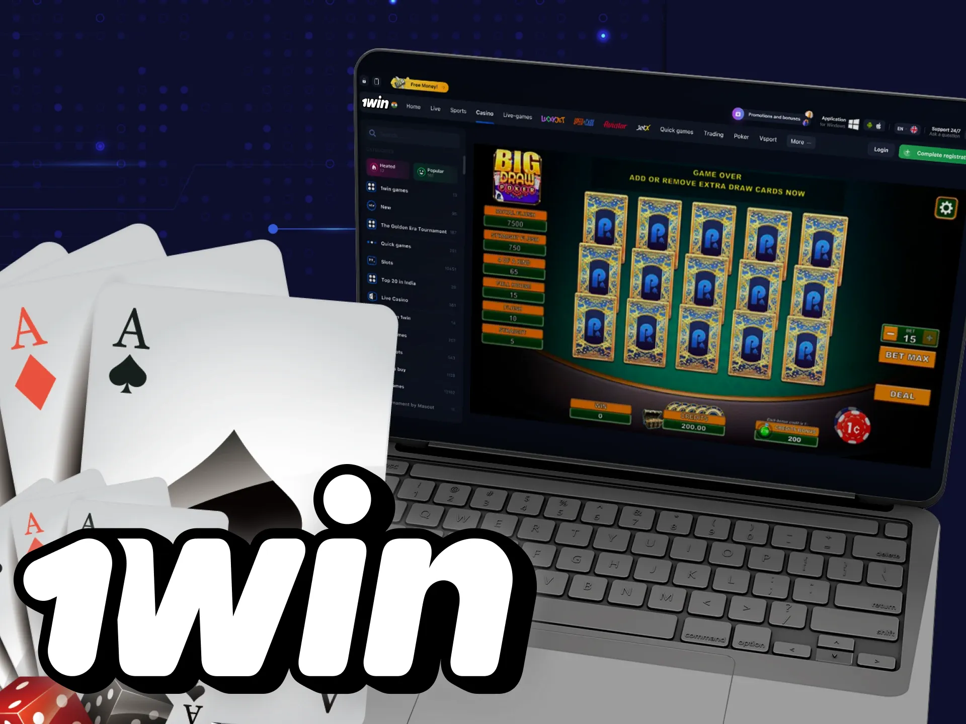 Draw version of poker is a great way of playing in the 1win casino.