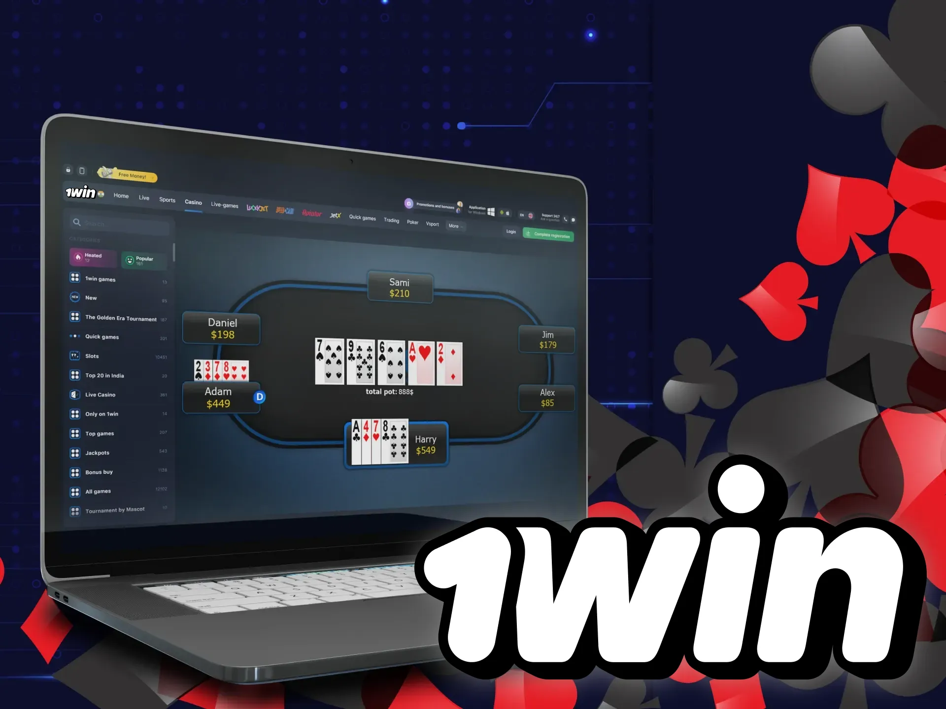 Wim money by playing the Omaha version of poker in the 1win casino.
