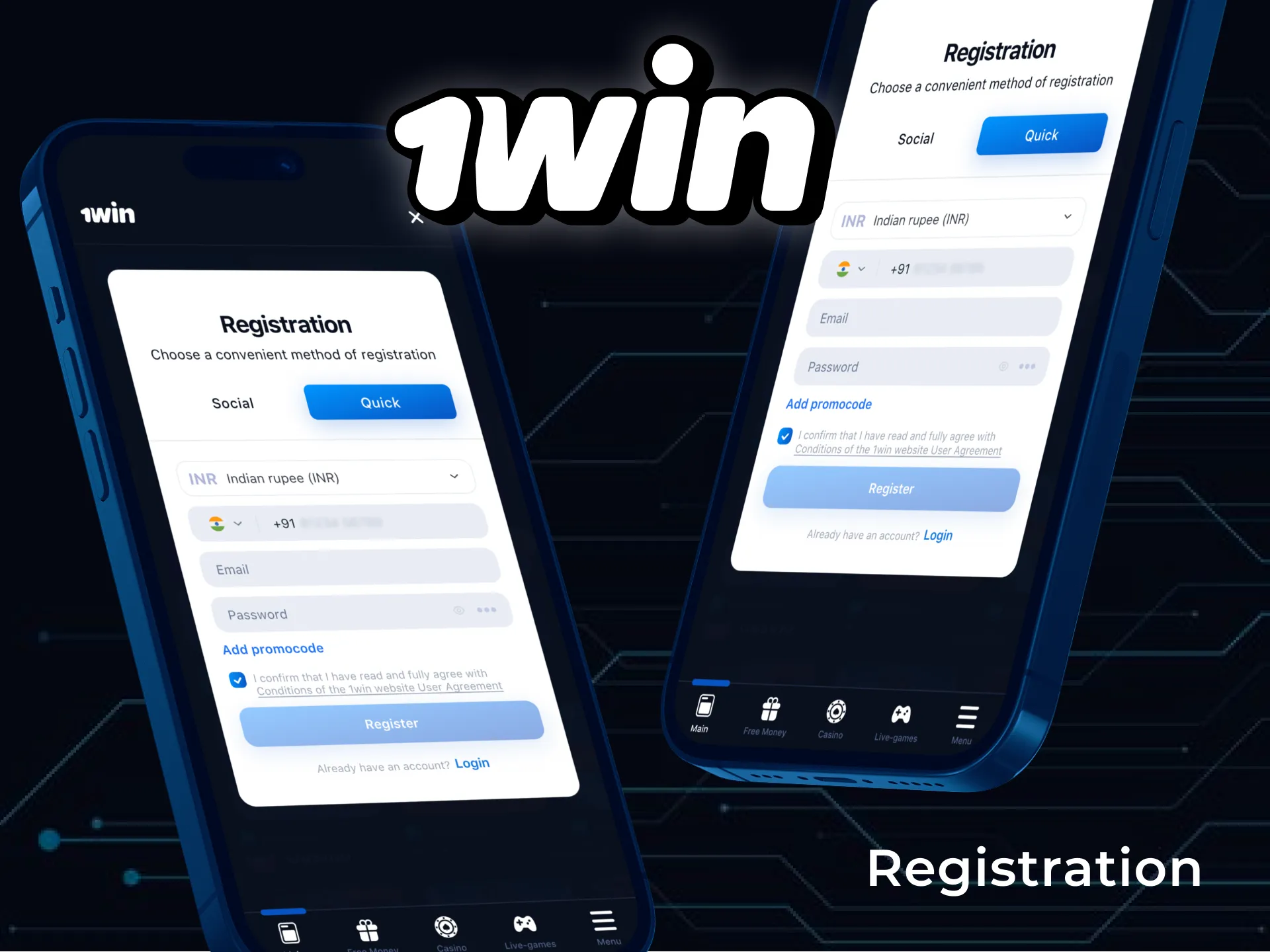Go to the 1win website and create your account.