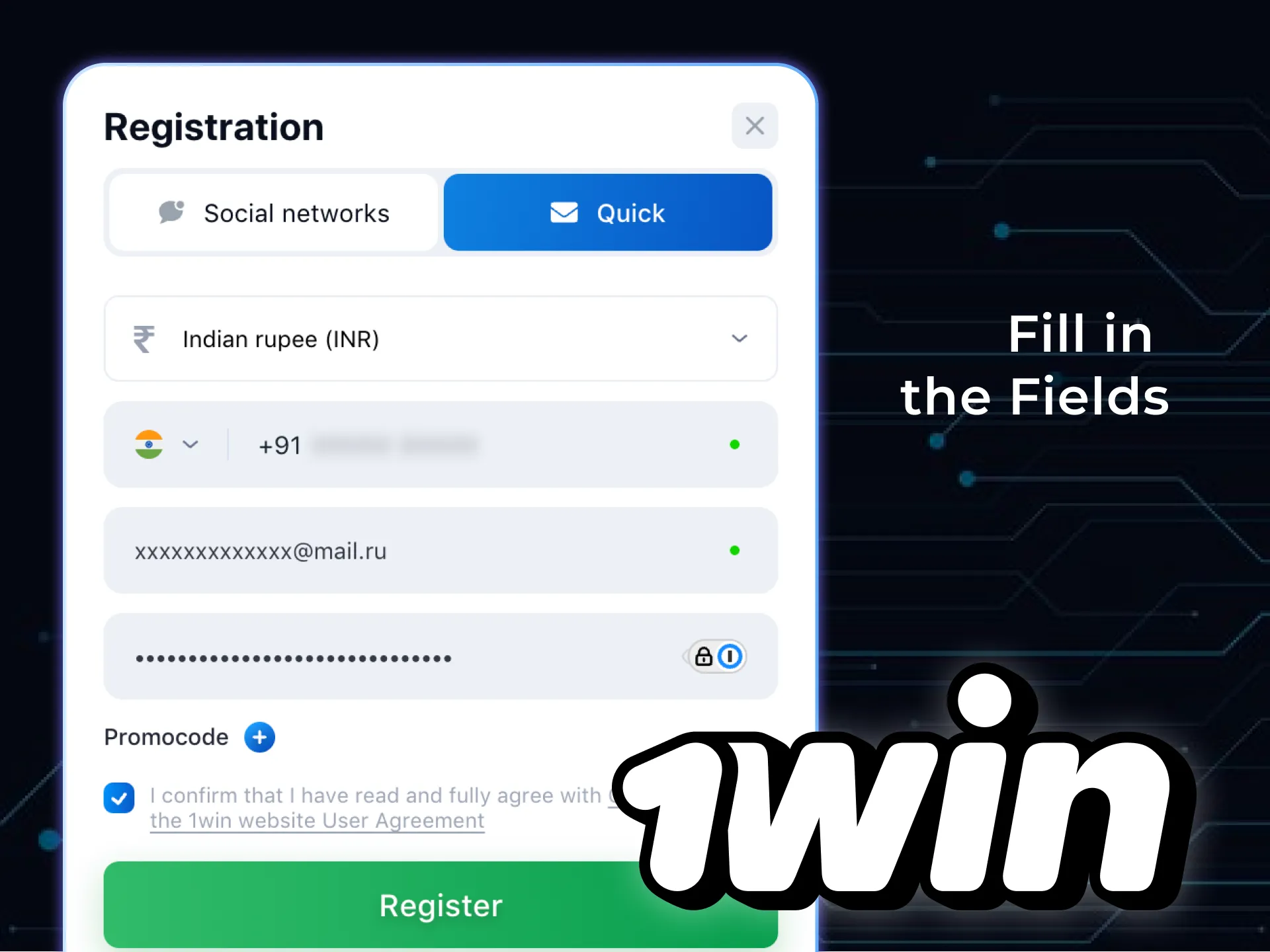 Provide 1win with your personla information.
