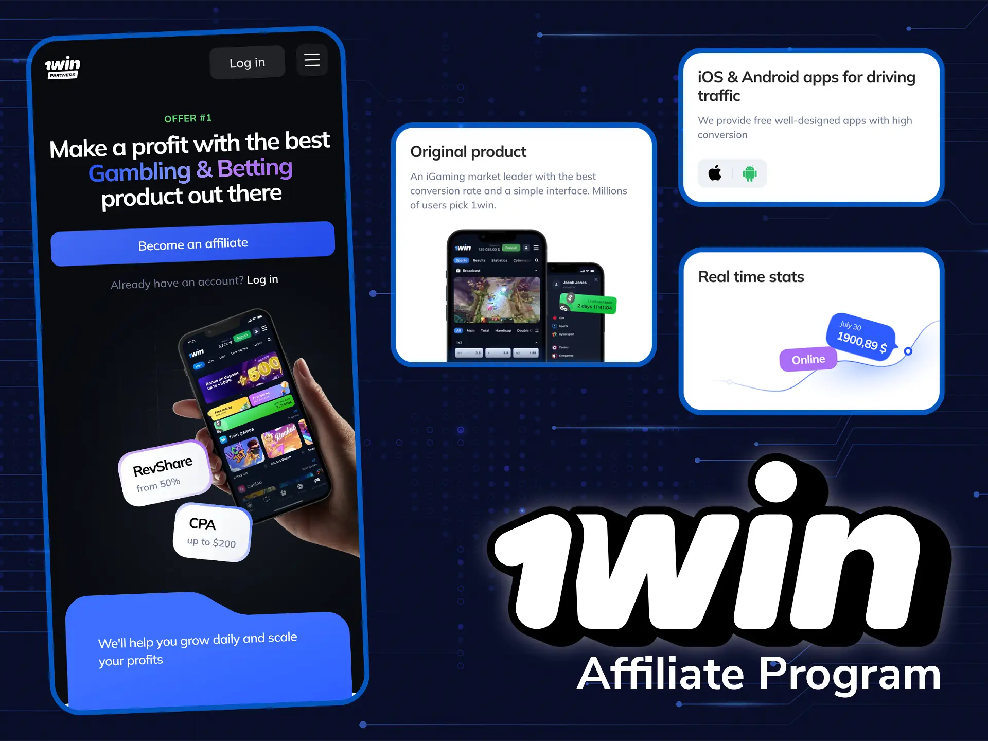 1Win offers chances to become its partner.