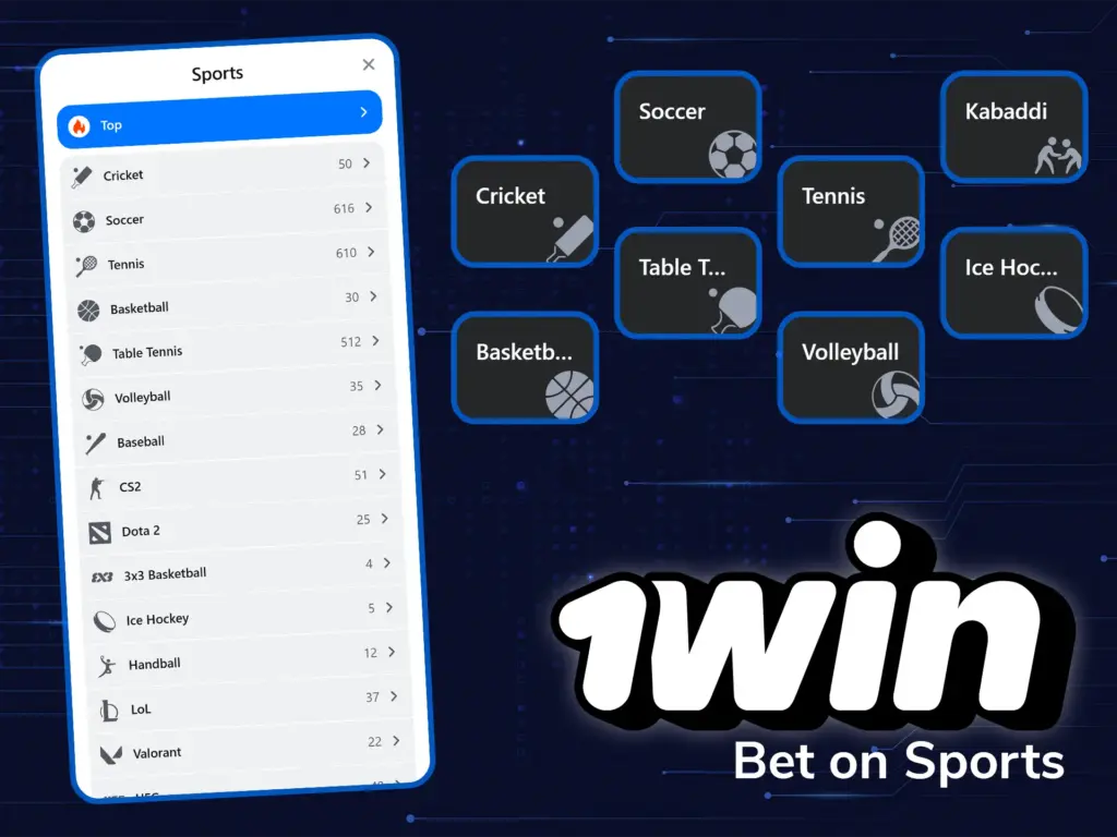 1win offers a wide variety of sports for betting.