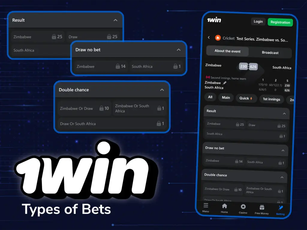 1win provides varied betting options per sport.