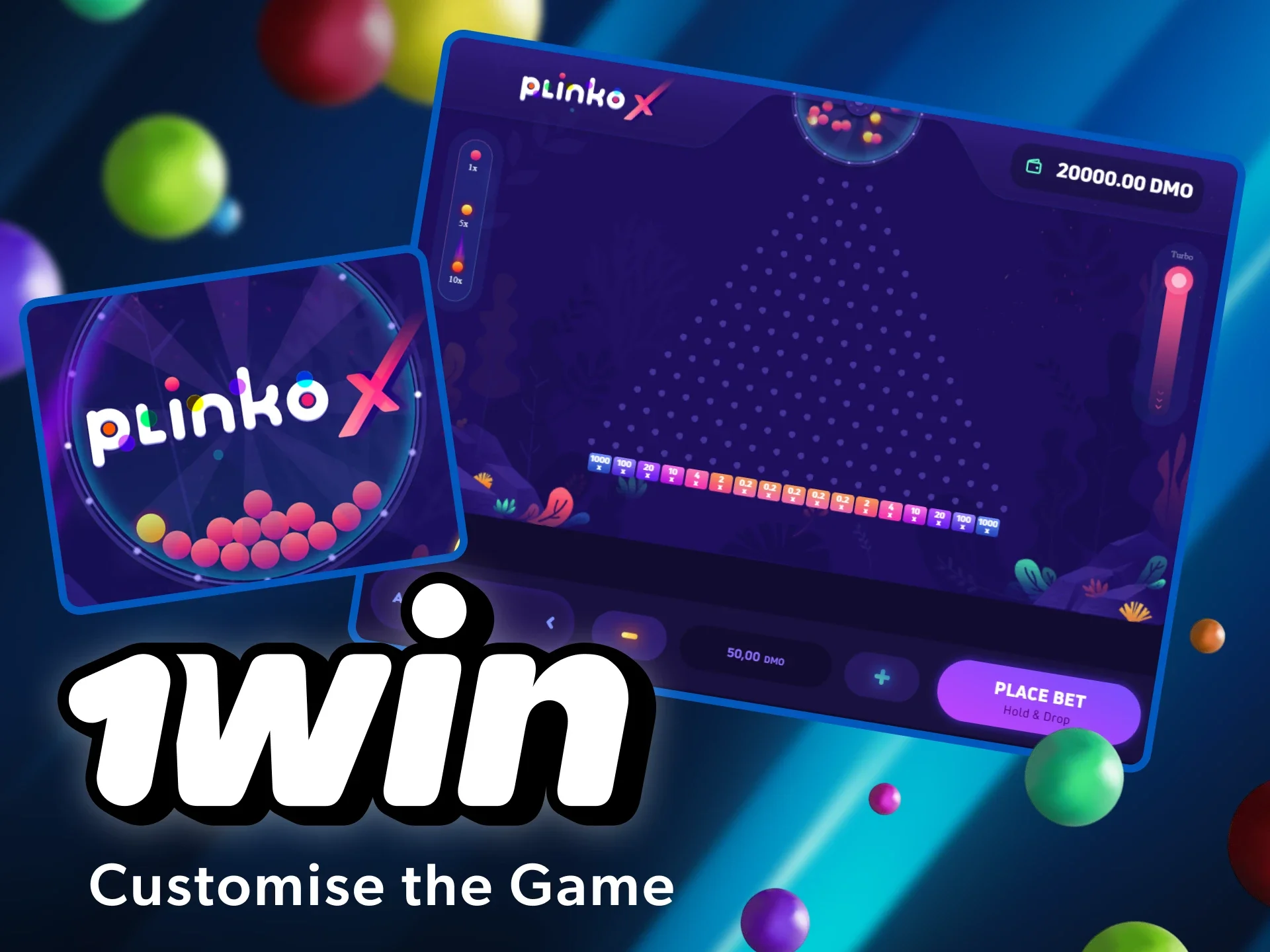 Set up a plinko game for yourself in the 1win online casino.