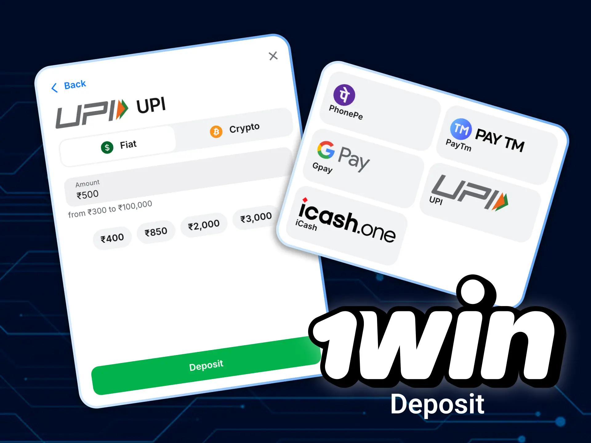 Fund your balance safely to play games at 1win casino.