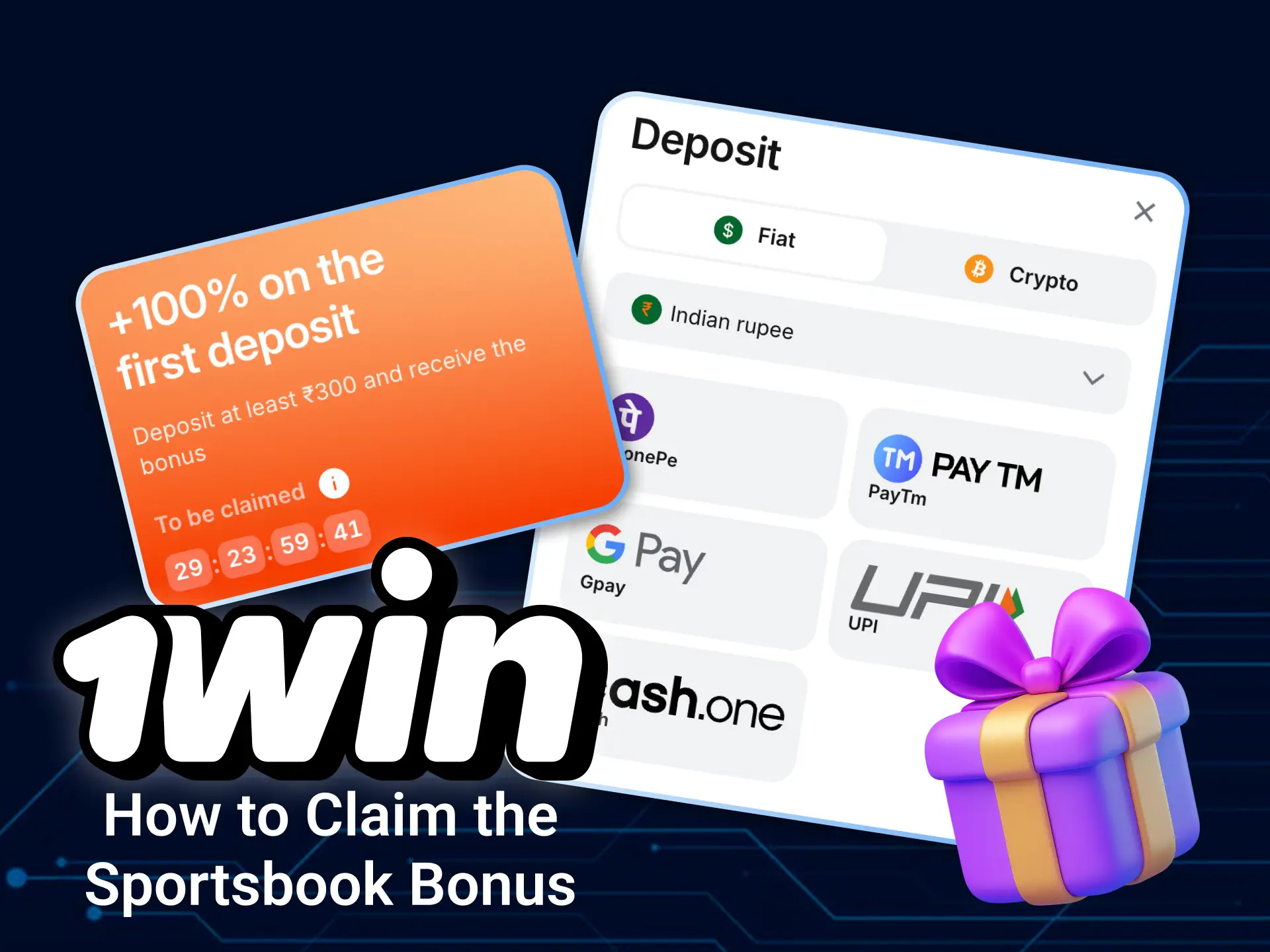 Activate your sportsbook bonus offer at 1win casino in India.
