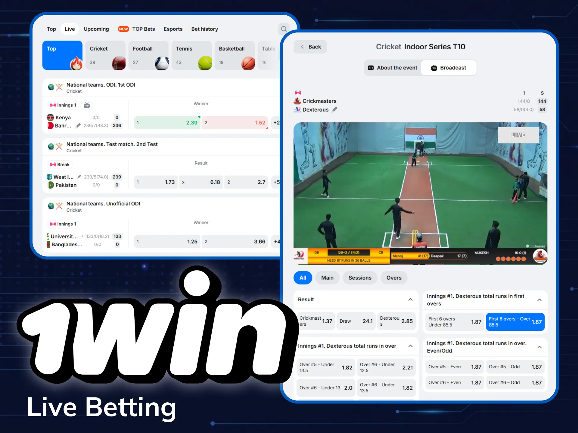 Make real-time bets on active sports events at 1win.