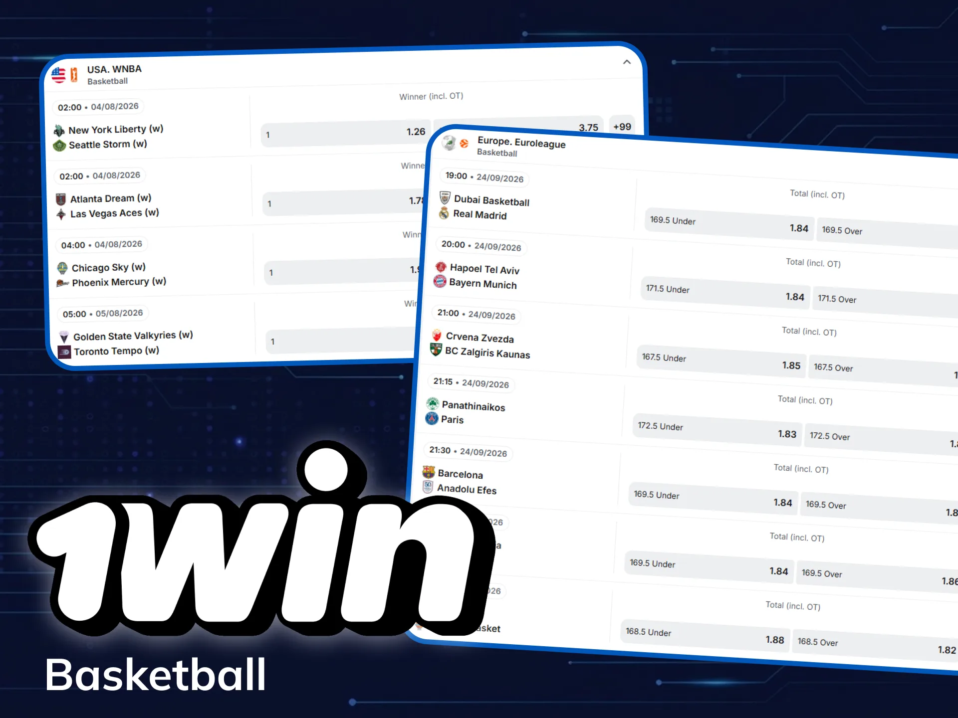 Bet on international basketball championships using 1win sportsbook.