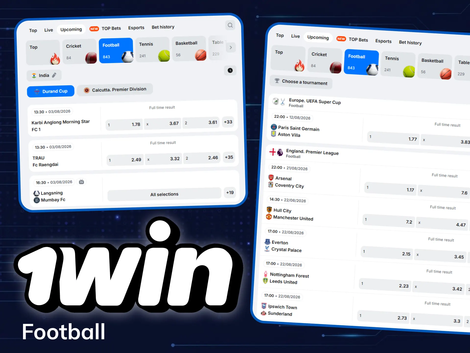 Enjoy high odds on global football tournaments at 1win.