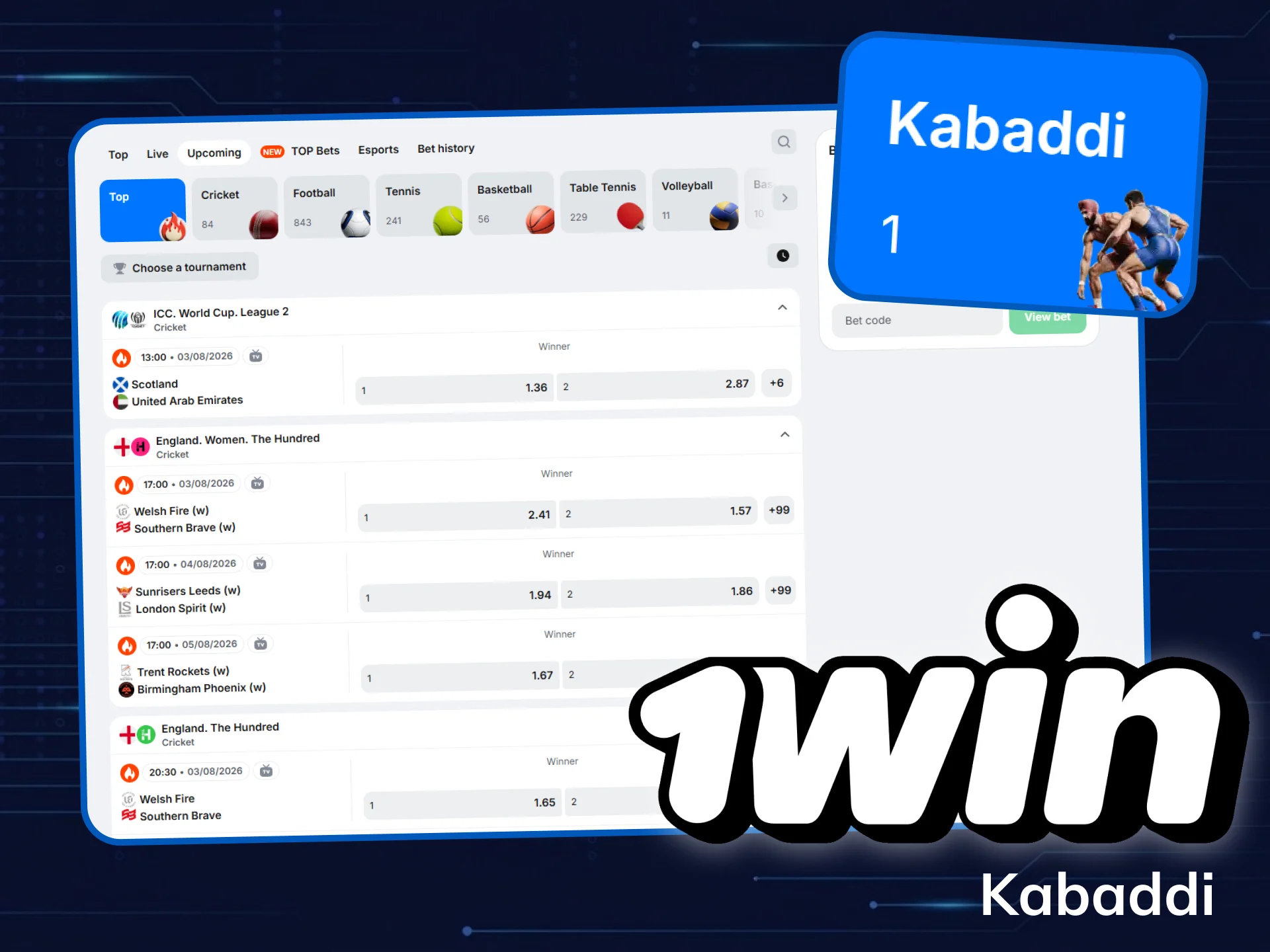Predict outcomes and bet on competitive kabaddi leagues with 1win.